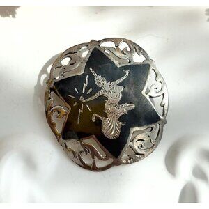 Mekkala(h) Siam Sterling Silver 925 Vintage Thai Made Nielloware Brooch Pin